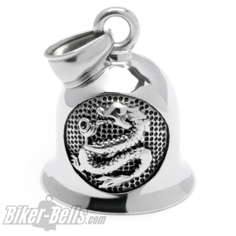 Drachen Biker-Bell aus Edelstahl silber poliert Motorrad Glücksglocke Geschenk